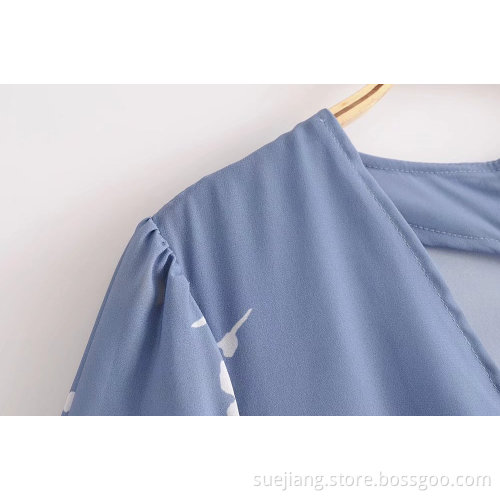 Short Sleeve V-neck Printed Fashion Casual Dress